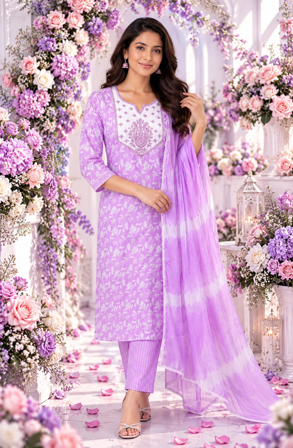 Bollywood désigner salwar kameez violet et blanc taille L coton