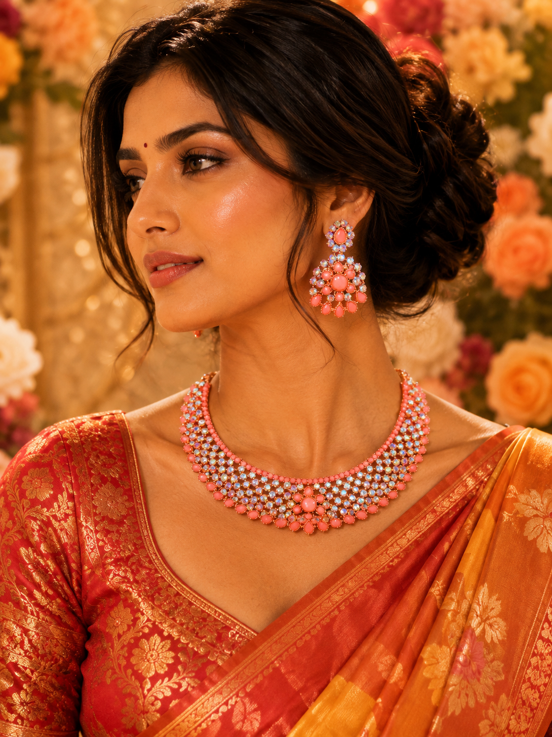 Bollywood désigner mariage sari parure 2 pièces rose et blanc