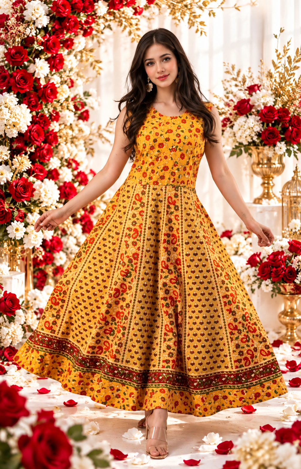 Bollywood désigner jaipuri robe coton jaune taille 36/40 Image principale du produit