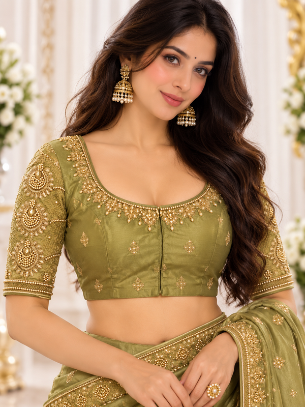 Indian désigner sari blouse vert taille 40 brodé