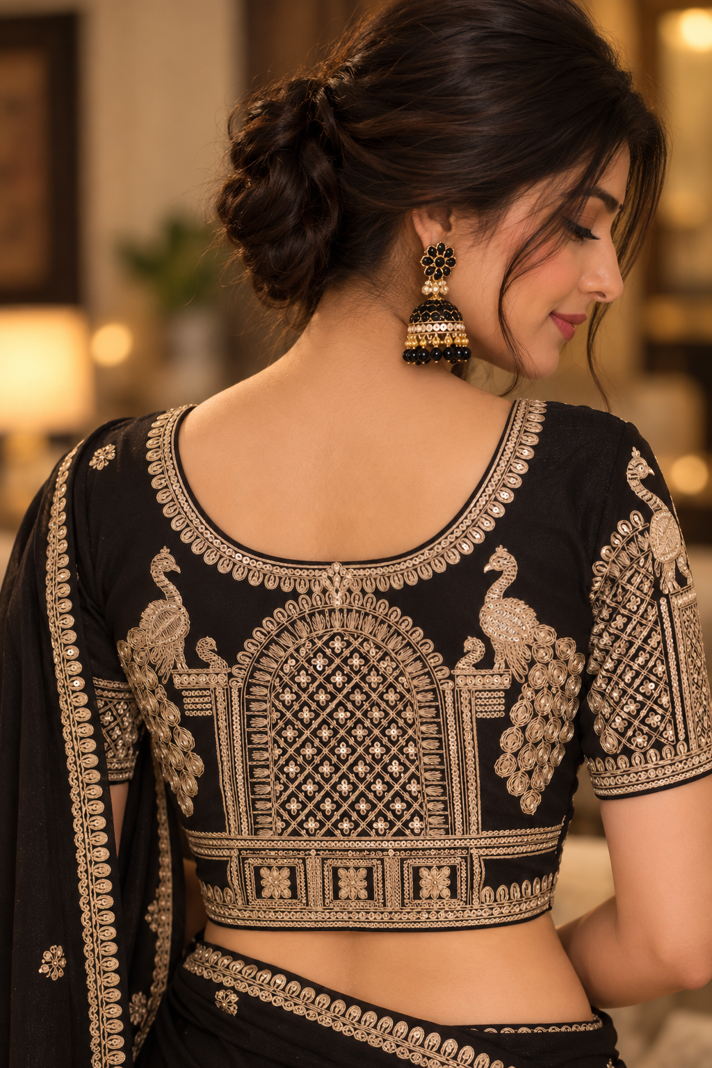 Indian sari blouse noir et doré taille 40 Secondary image