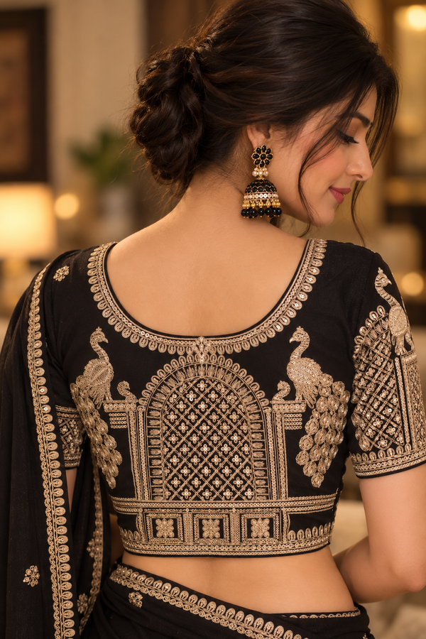 Indian sari blouse noir et doré taille 40