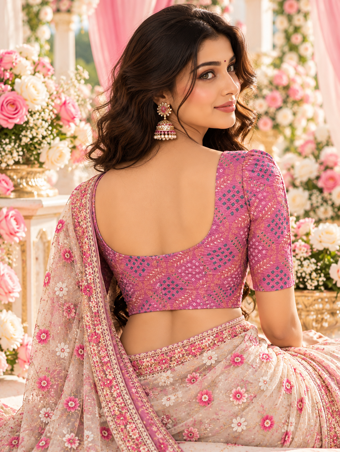 Bollywood désigner sari blouse multicolore taille 38/40 Image secondaire du produit