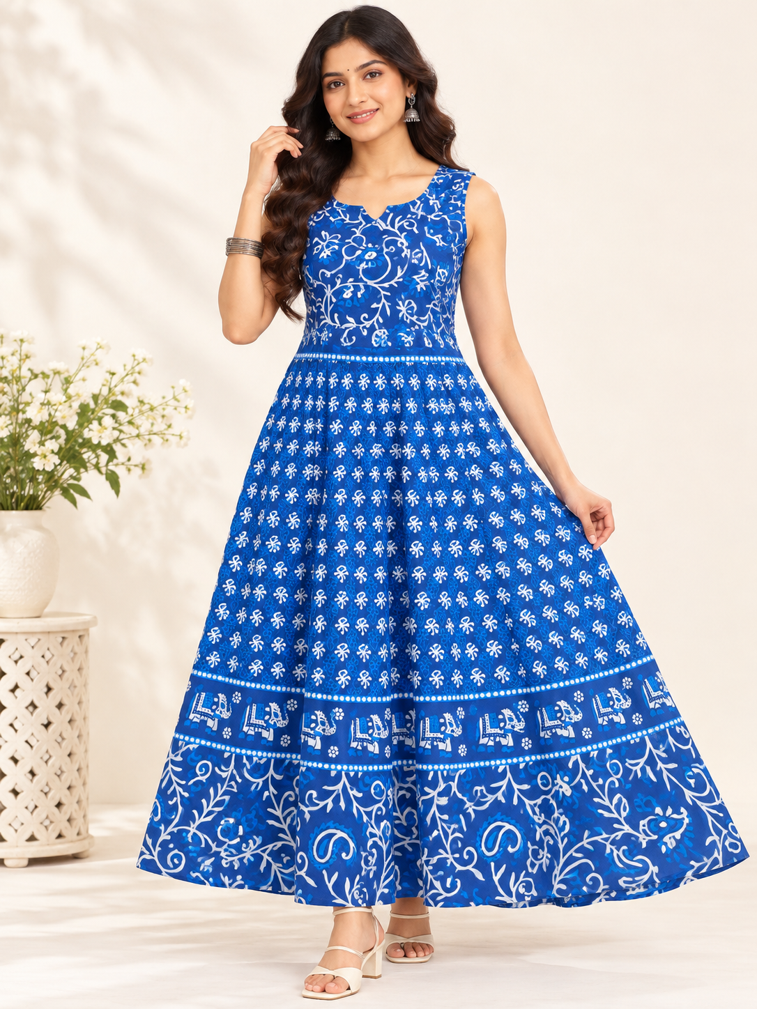 Bollywood désigner robe bleu taille unique coton