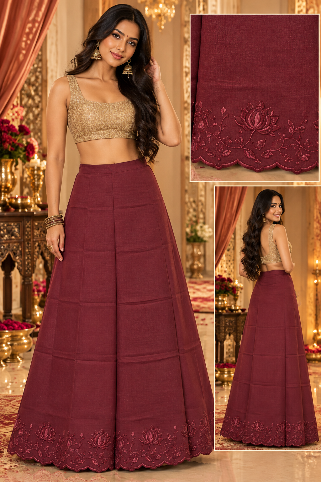 Bollywood désigner mariage sari jupon bleu coton taille ajustable Image principale du produit