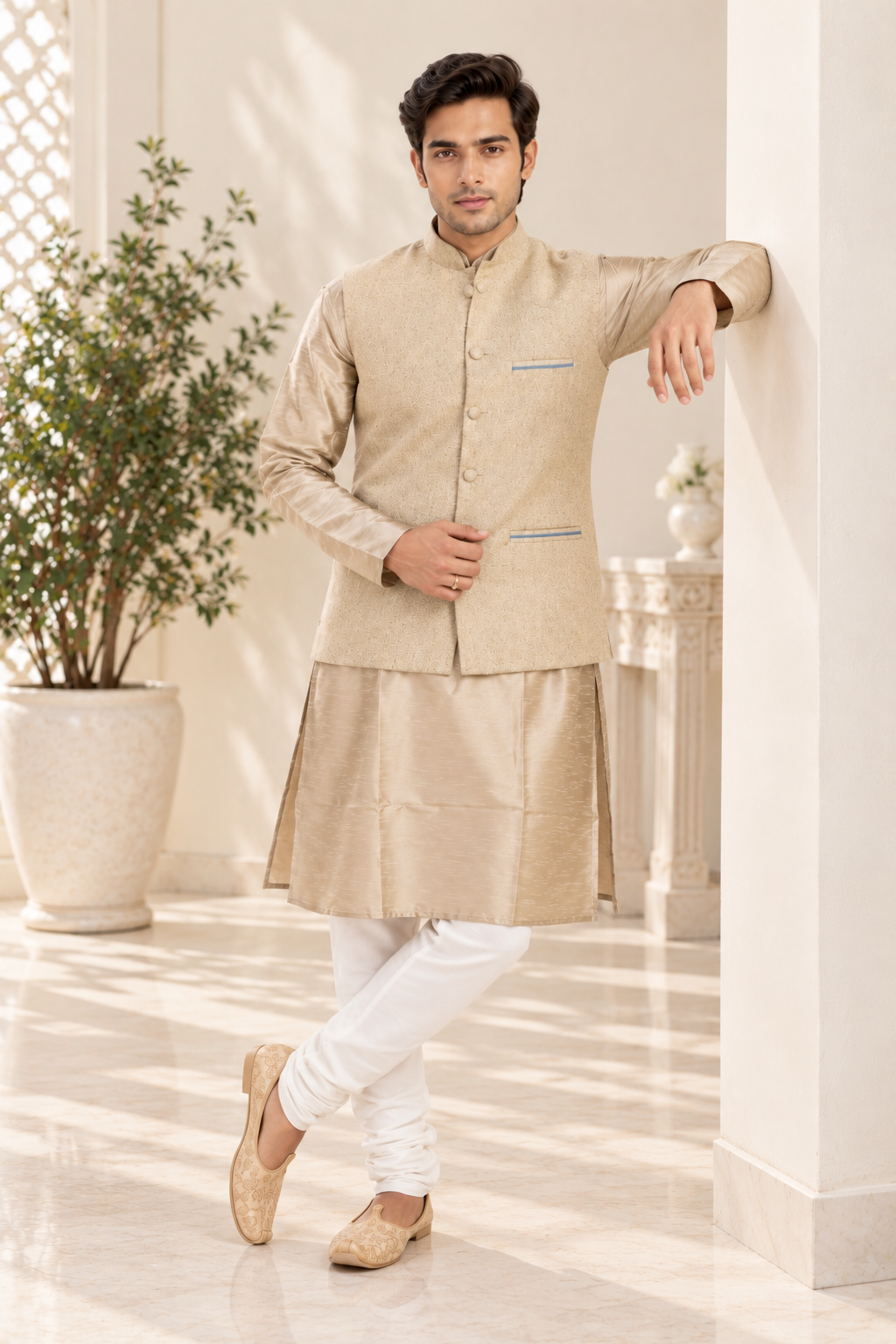 Indian désigner kurta set avec veste taille XL Image secondaire du produit