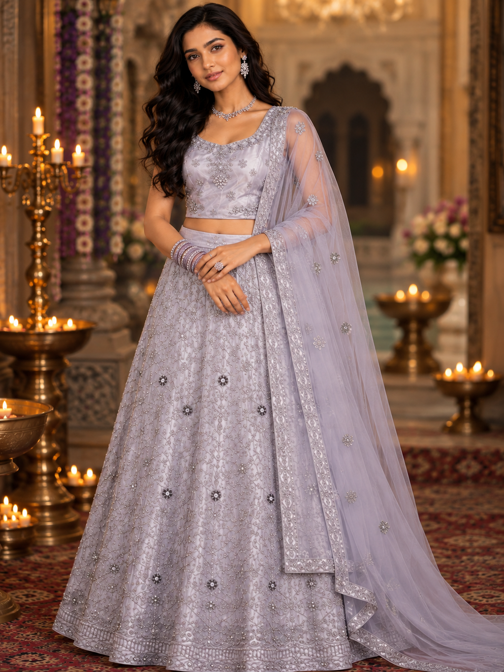 Bollywood désigner mariage lehanga gris choli 3 pièces taille 38/42