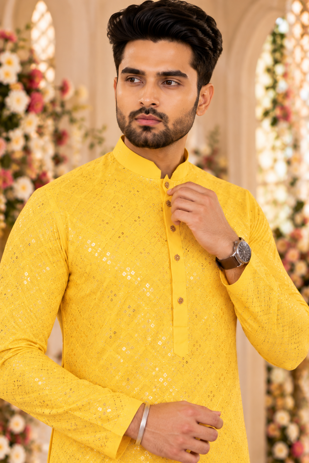 Indian kurta homme jaune et blanc taille XL