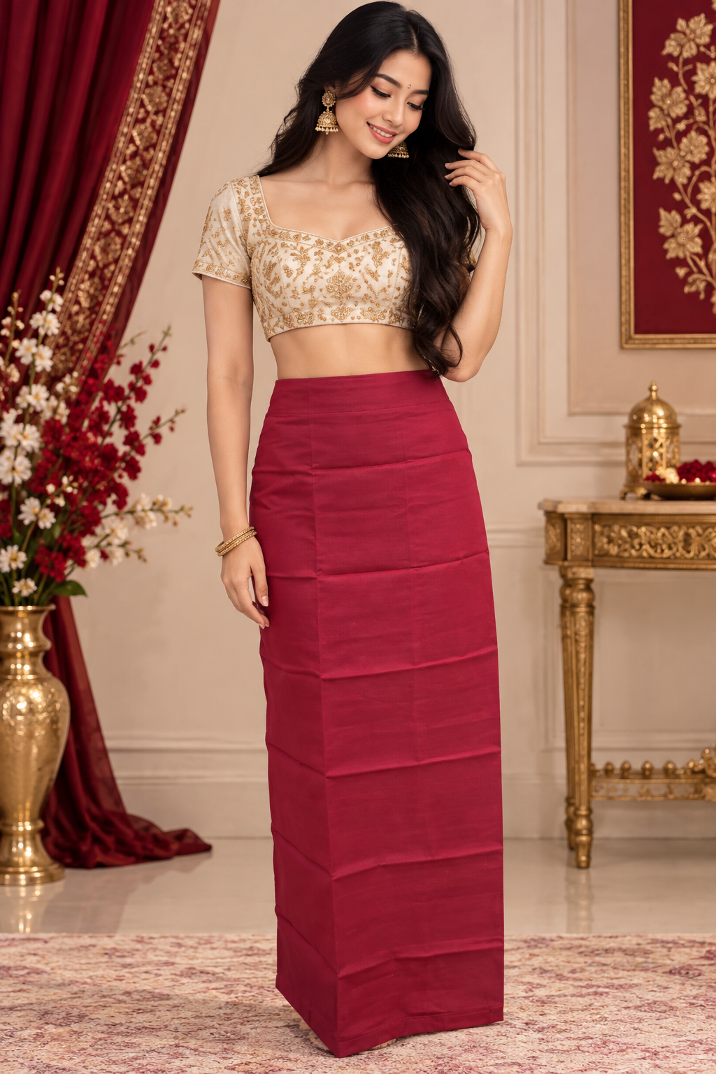 Bollywood désigner sari jupon rouge coton taille 34/44
