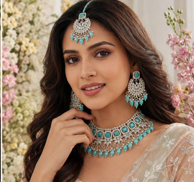 Bollywood Designer Wedding Sari Blue 3-Piece Set