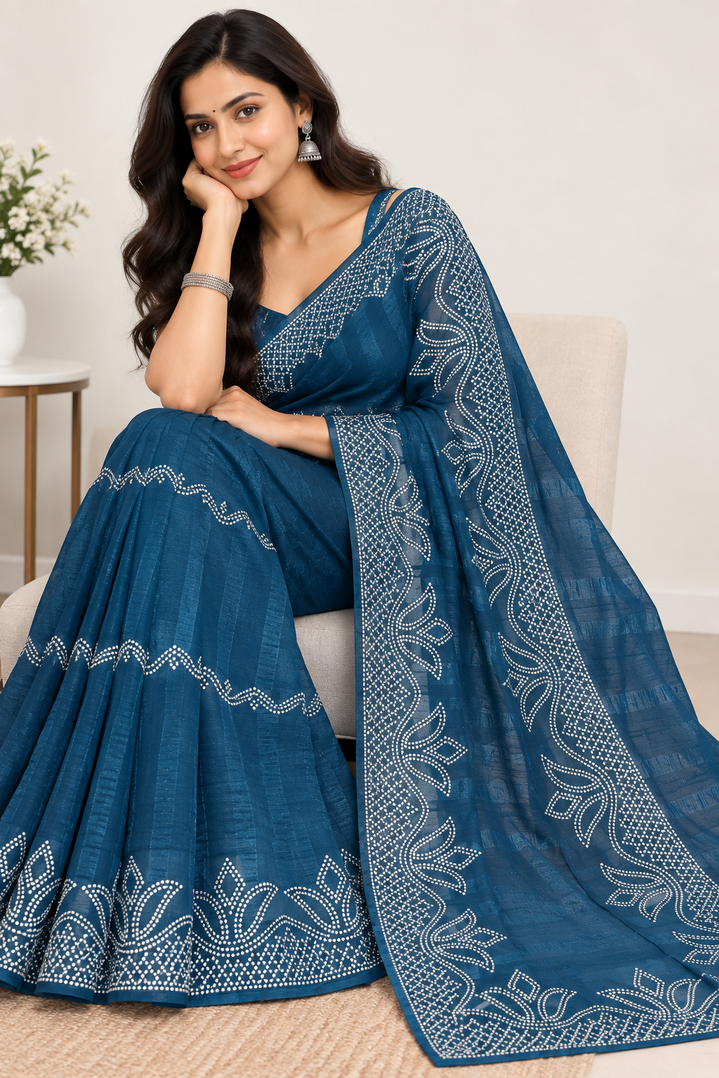 Indian désigner sari bleu vert avec argenté