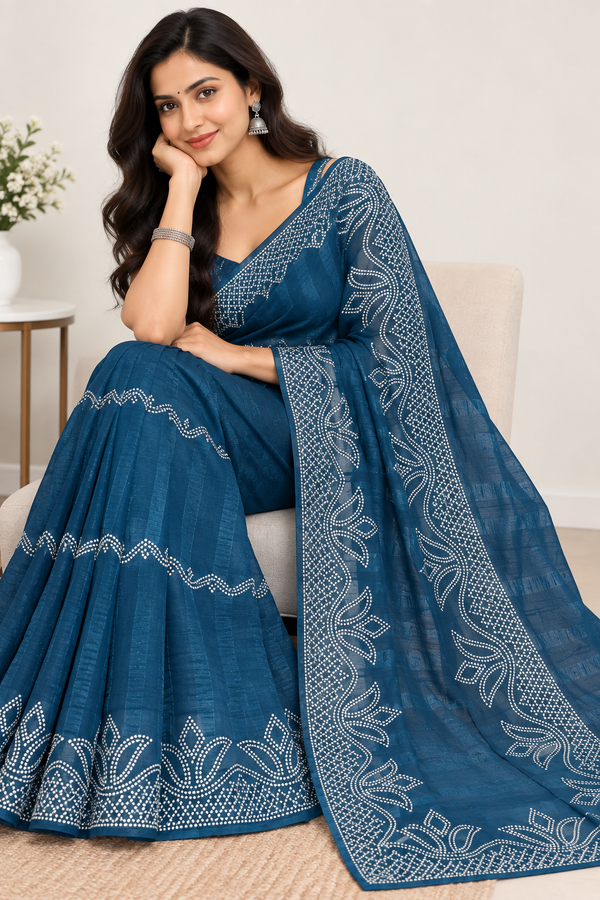 Indian désigner sari bleu vert avec argenté