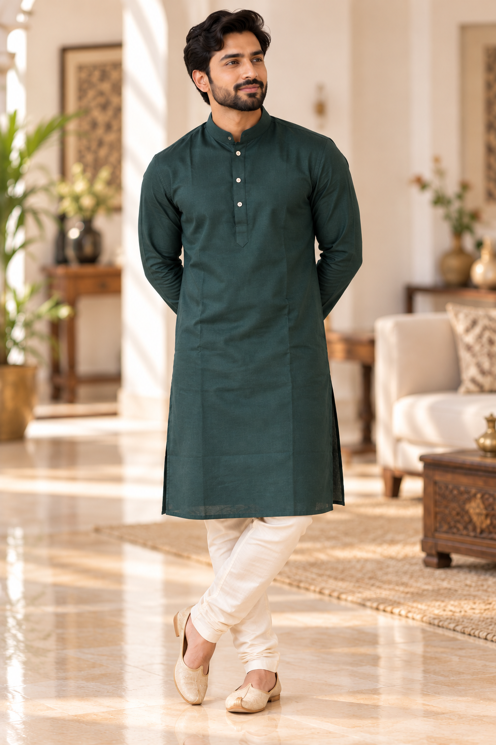 Indian kurta homme vert taille 38 coton