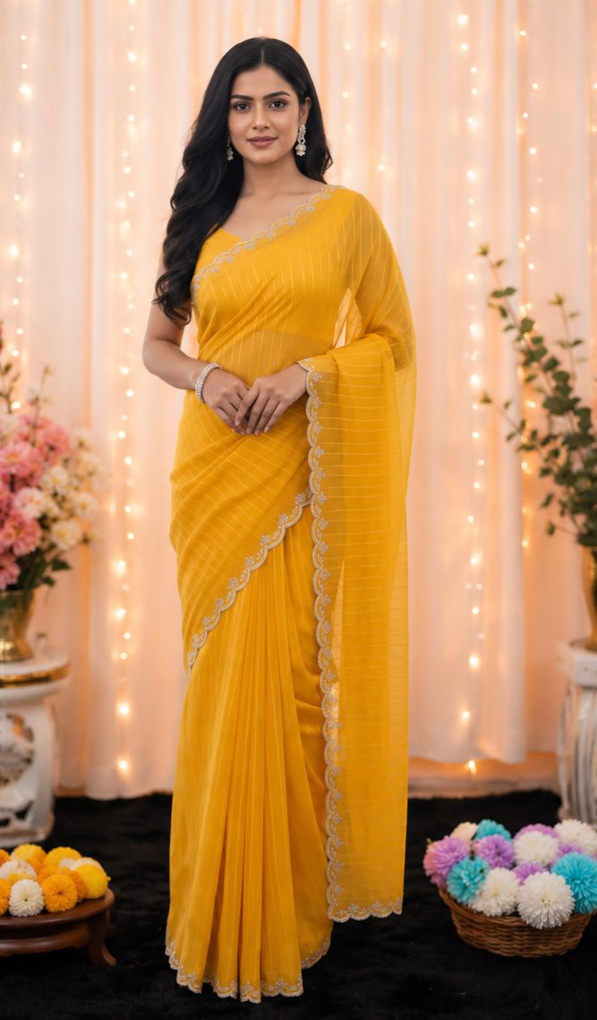 Bollywood désigner sari jaune avec des sequins
