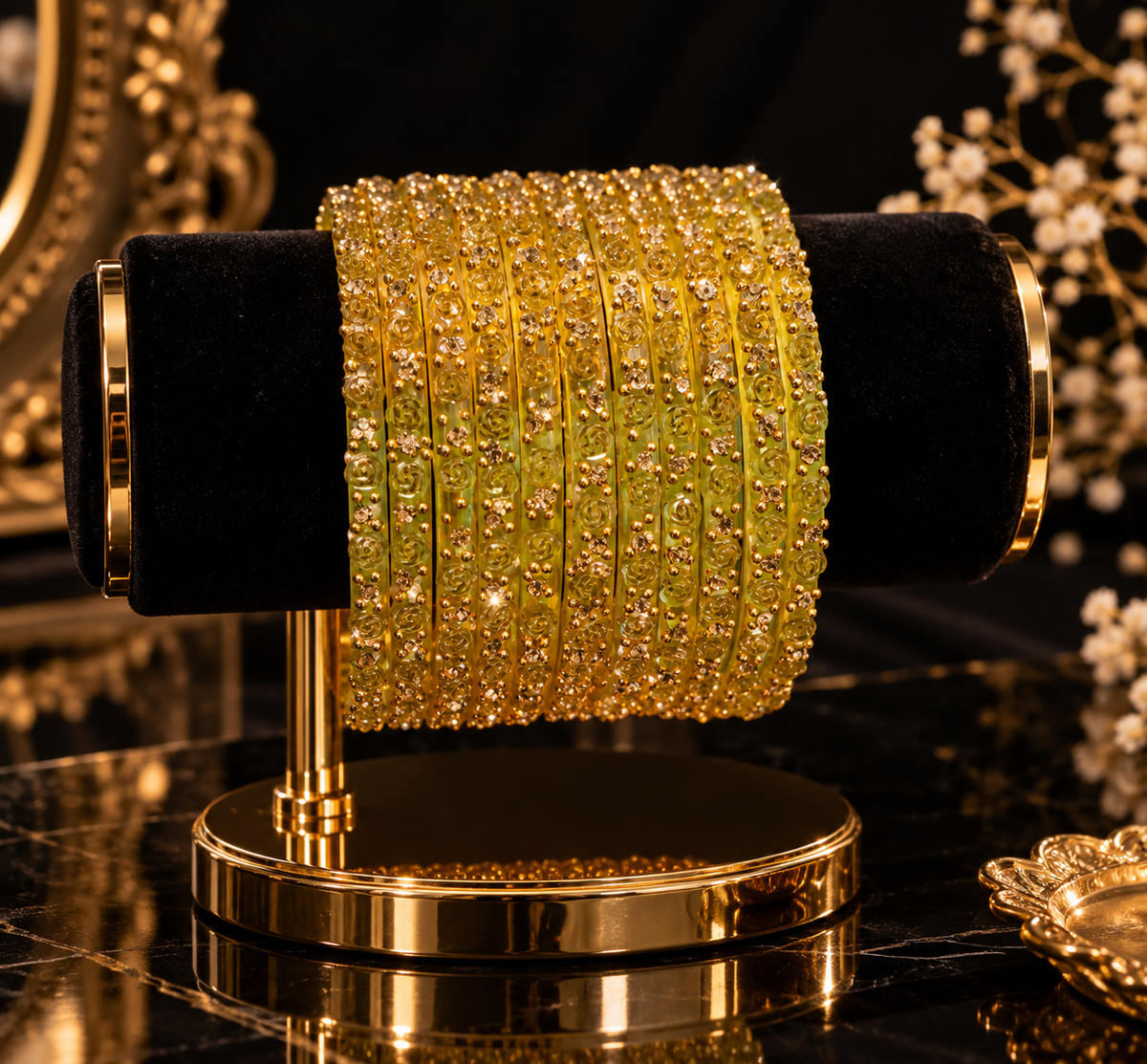 Indian désigner bangles jaune doré taille 2.8 verre Image principale du produit