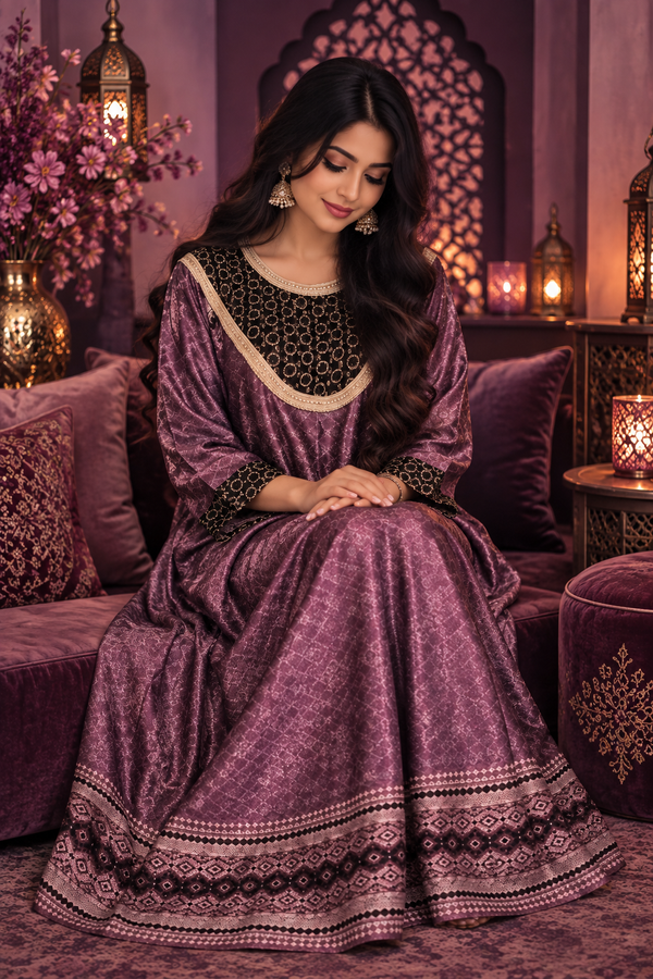 Bollywood désigner kaftan robe rose violet taille L velours