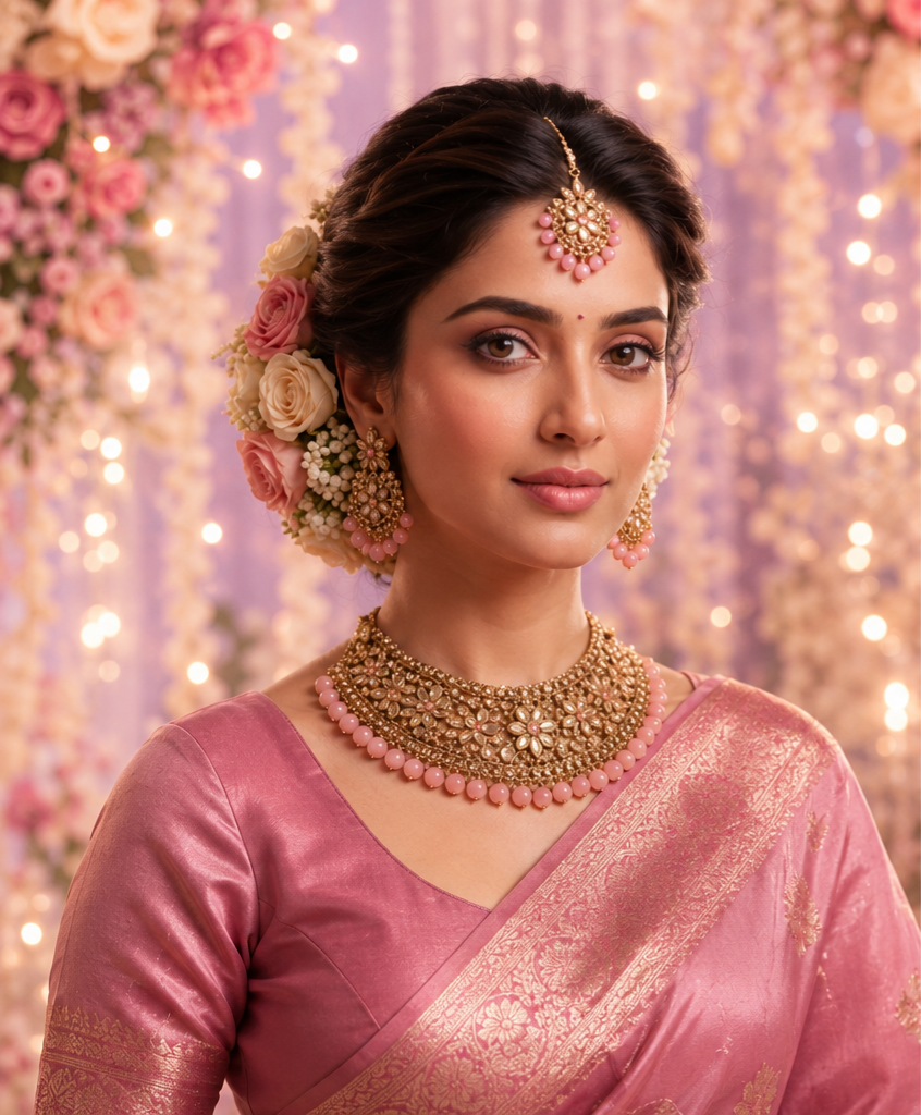 Bollywood désigner mariage sari parure rose 3 pièces