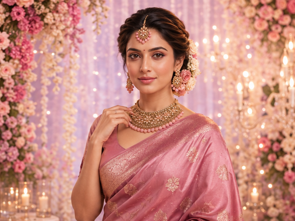 Bollywood désigner mariage sari parure rose 3 pièces
