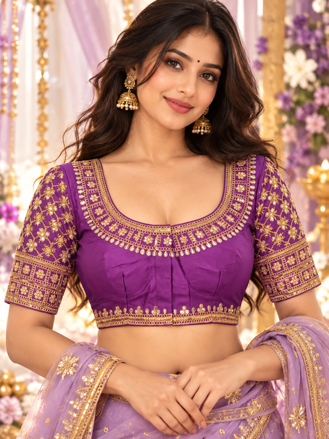 Indian désigner sari blouse rose violet taille 40