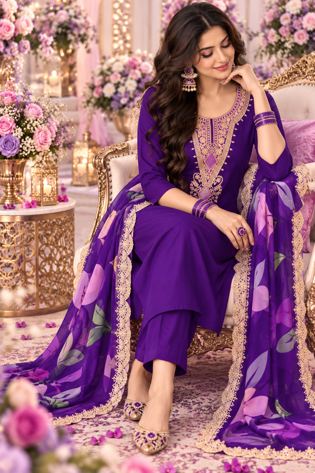 Bollywood désigner mariage salwar kameez violet taille M 3 pièces saree robe