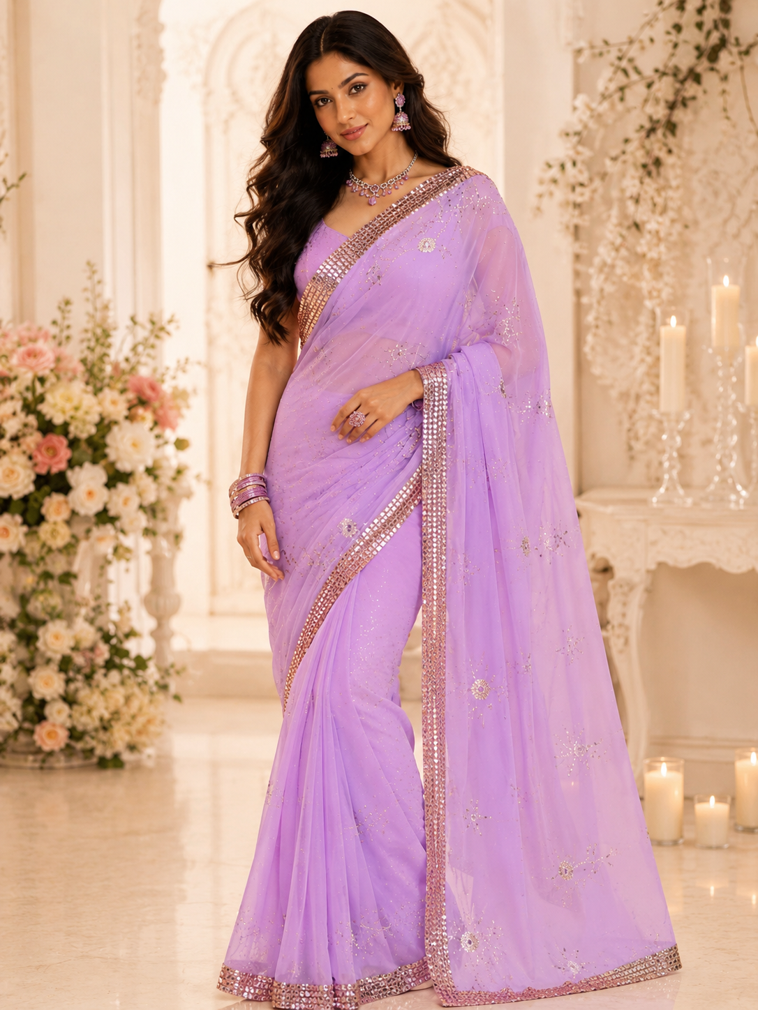 Bollywood désigner sari violet sans blouse