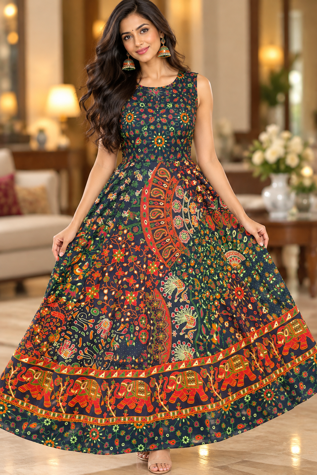 Bollywood désigner jaipuri coton robe taille 36/40