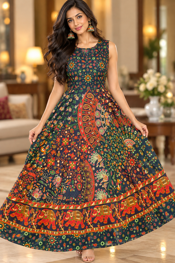 Bollywood désigner jaipuri coton robe taille 36/40