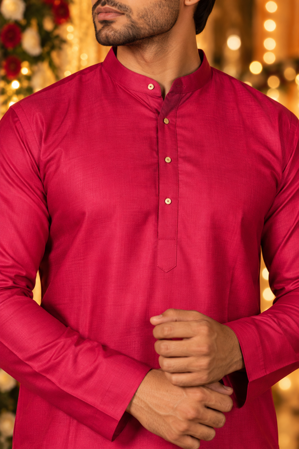 Indian kurta homme rose fuchsia et blanc