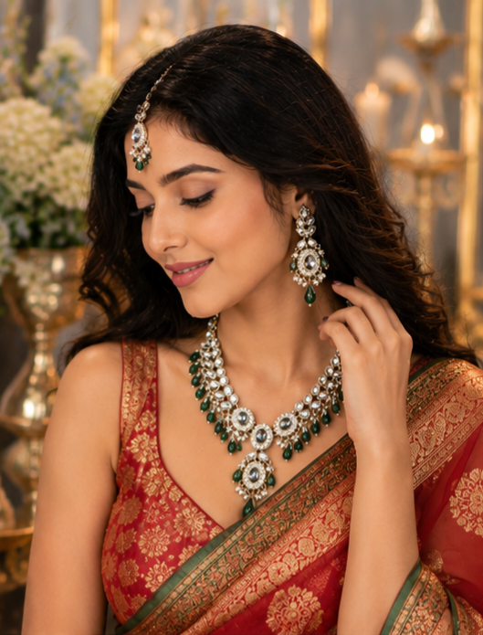 Bollywood désigner mariage sari parure 3 pièces vert