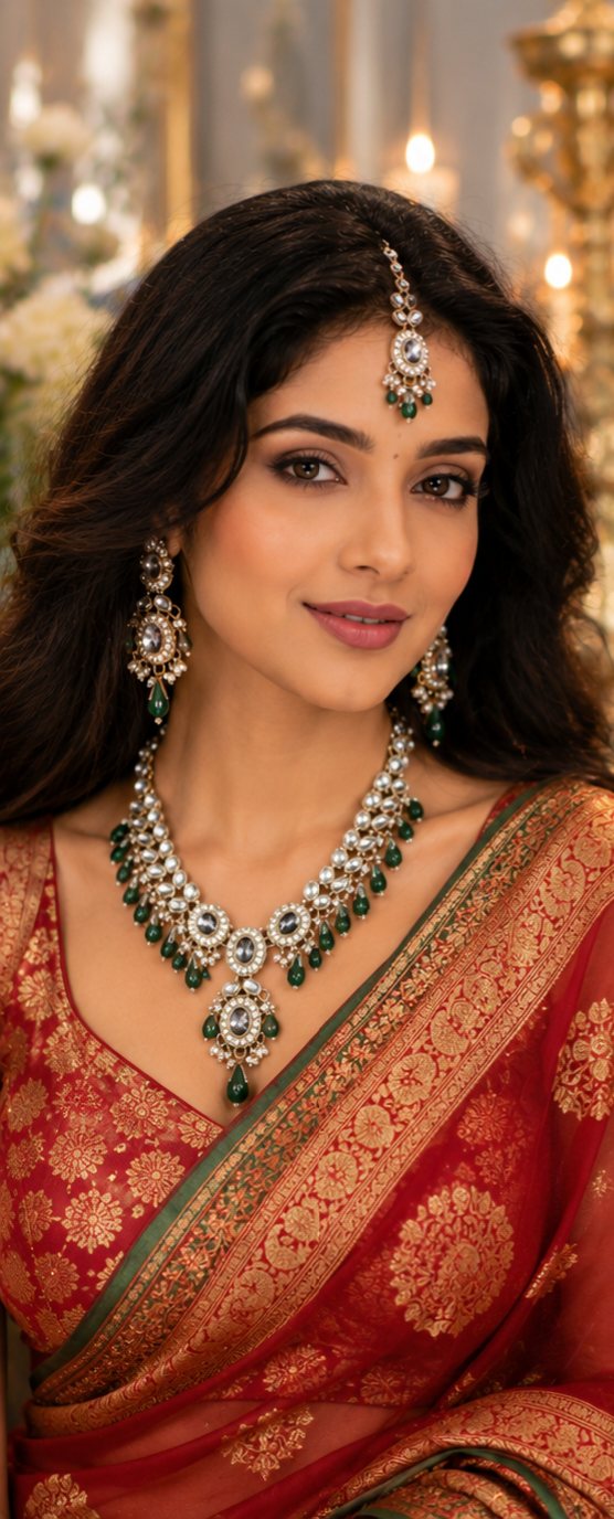 Bollywood désigner mariage sari parure 3 pièces vert