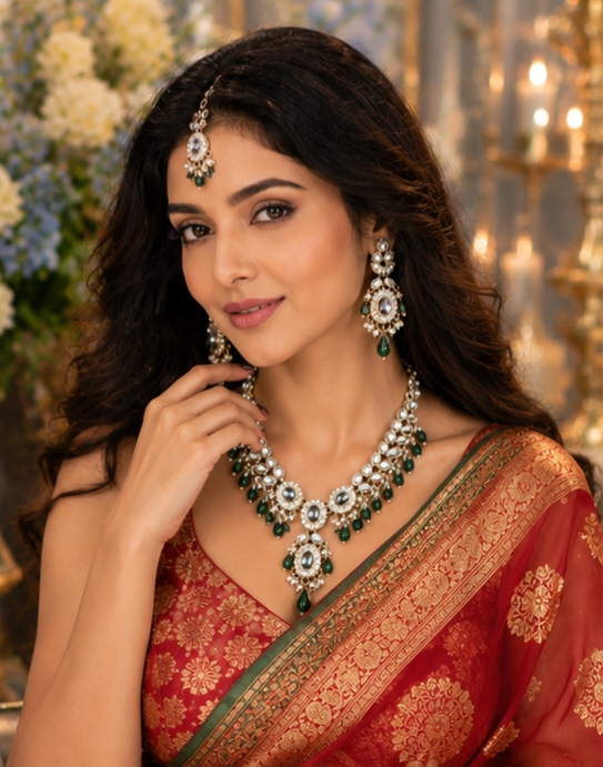 Bollywood désigner mariage sari parure 3 pièces vert