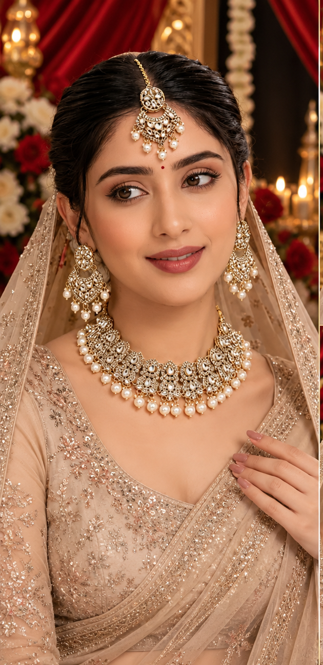 Bollywood désigner mariage sari parure doré et beige 3 pièces