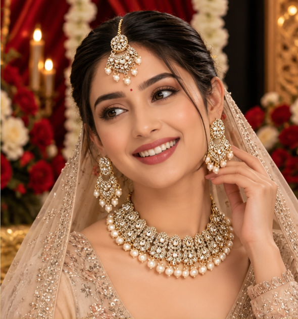 Bollywood désigner mariage sari parure doré et beige 3 pièces