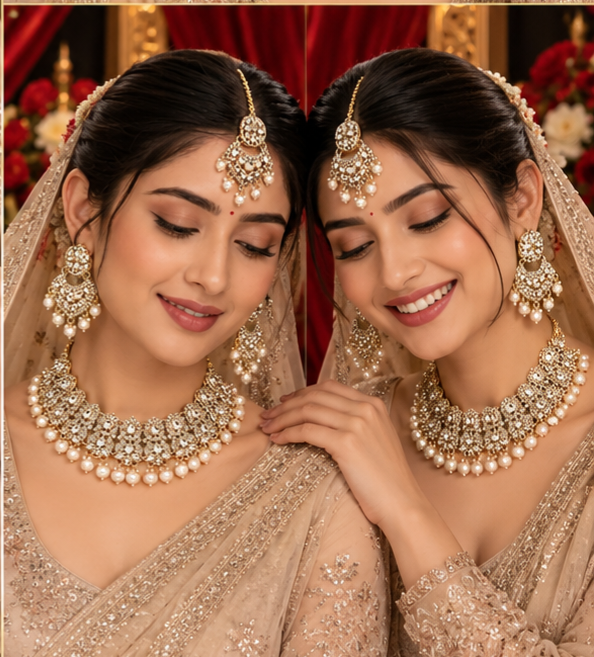 Bollywood désigner mariage sari parure doré et beige 3 pièces