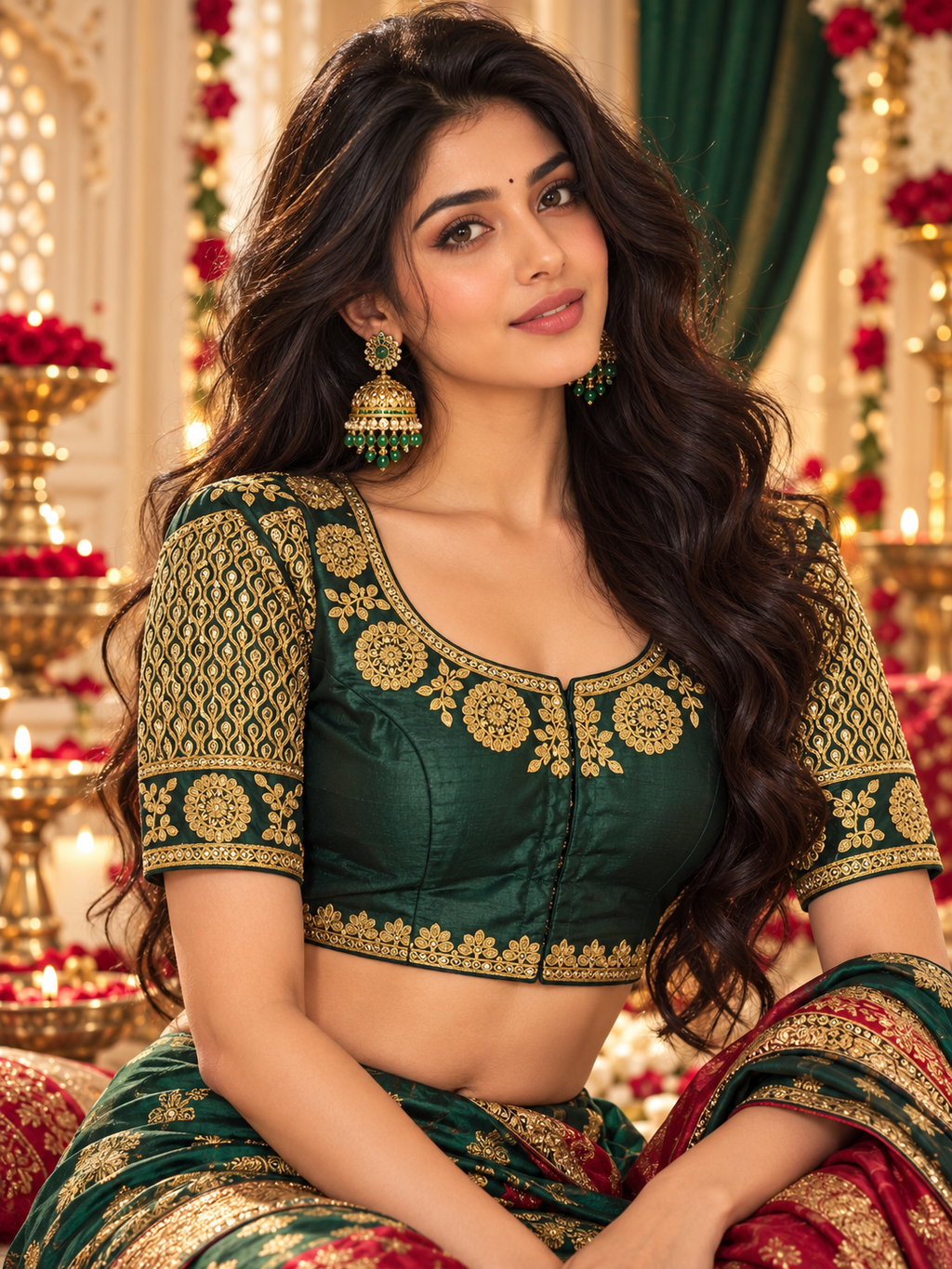 Indian sari blouse vert et doré taille 38/40