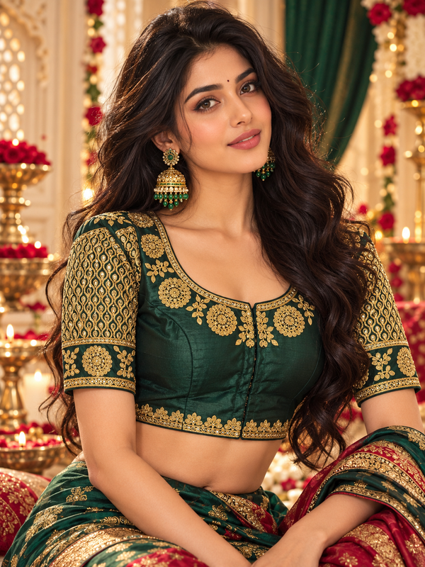 Indian sari blouse vert et doré taille 38/40