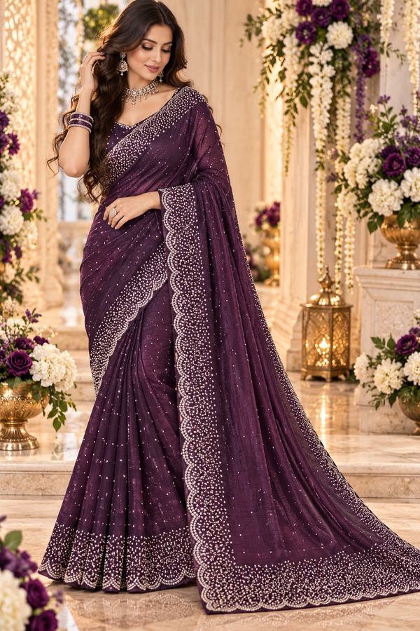 Indian désigner sari violet et argenté