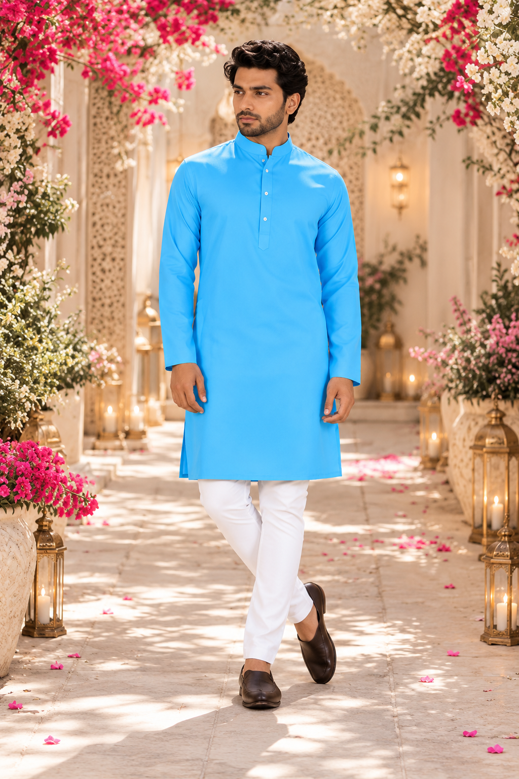 Kurta homme bleu et blanc coton taille xxl
