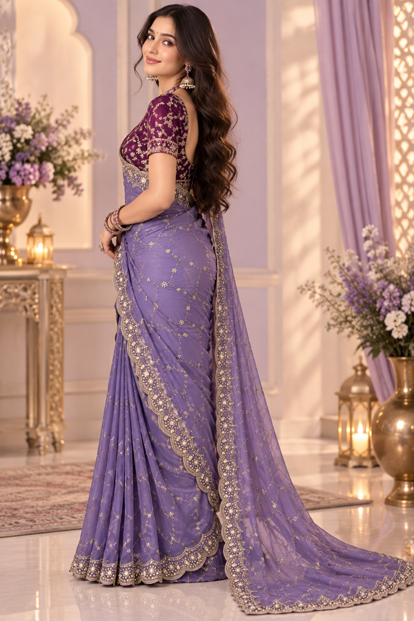 Bollywood désigner mariage sari violet georgette brodé avec sequins