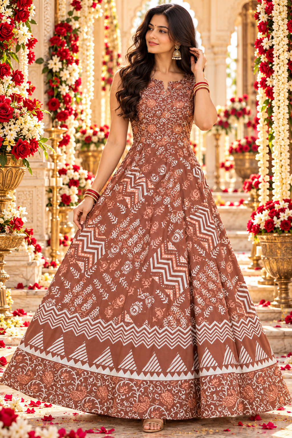 Bollywood désigner jaipuri coton robe marron taille 36/40 Image principale du produit