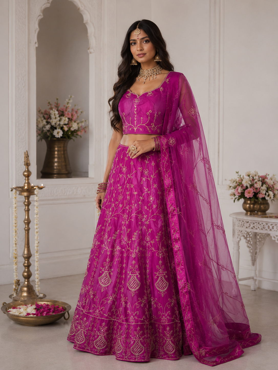 Bollywood désigner mariage lehanga choli rose indien 3 pièces taille 38/42