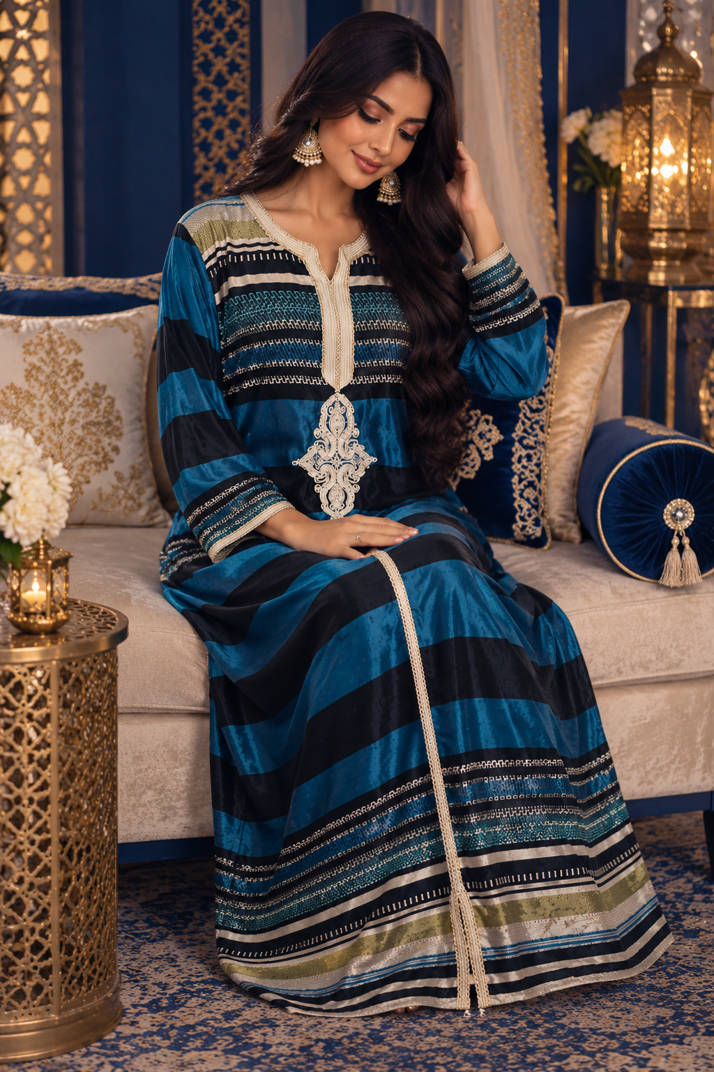 Bollywood désigner kaftan robe bleu velours taille M