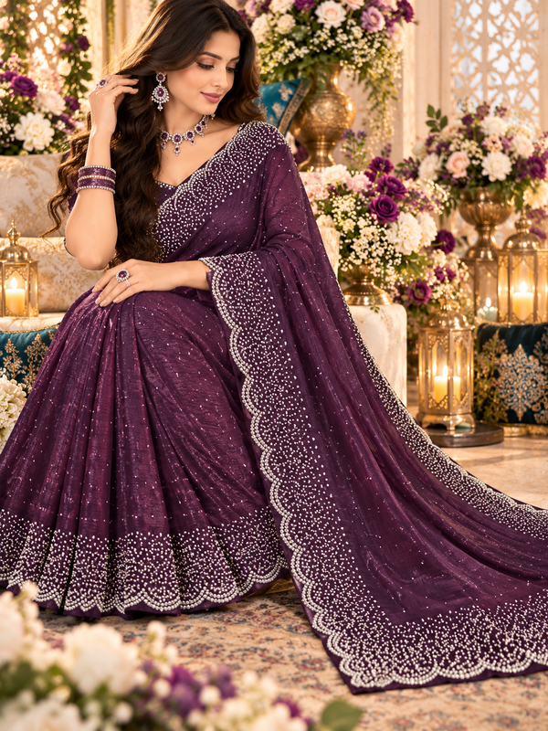 Indian désigner sari violet et argenté