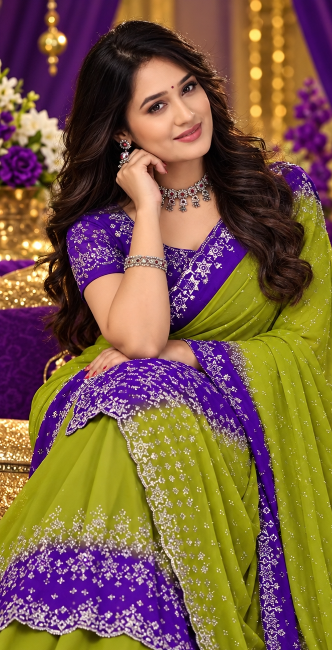 Bollywood désigner mariage sari vert et violet