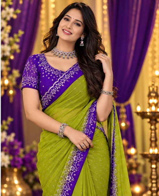 Bollywood désigner mariage sari vert et violet