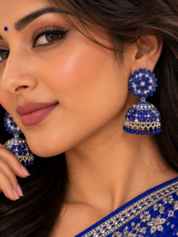 Boucles d'oreille bleu et argenté avec des perles
