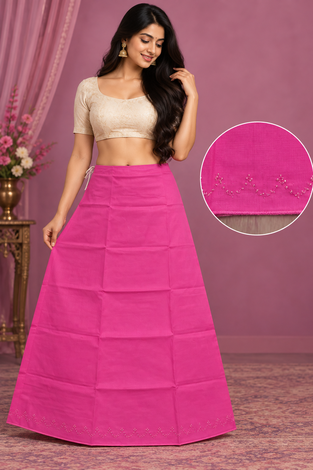 Bollywood désigner sari jupon rose indien coton taille 34/44 Image principale du produit