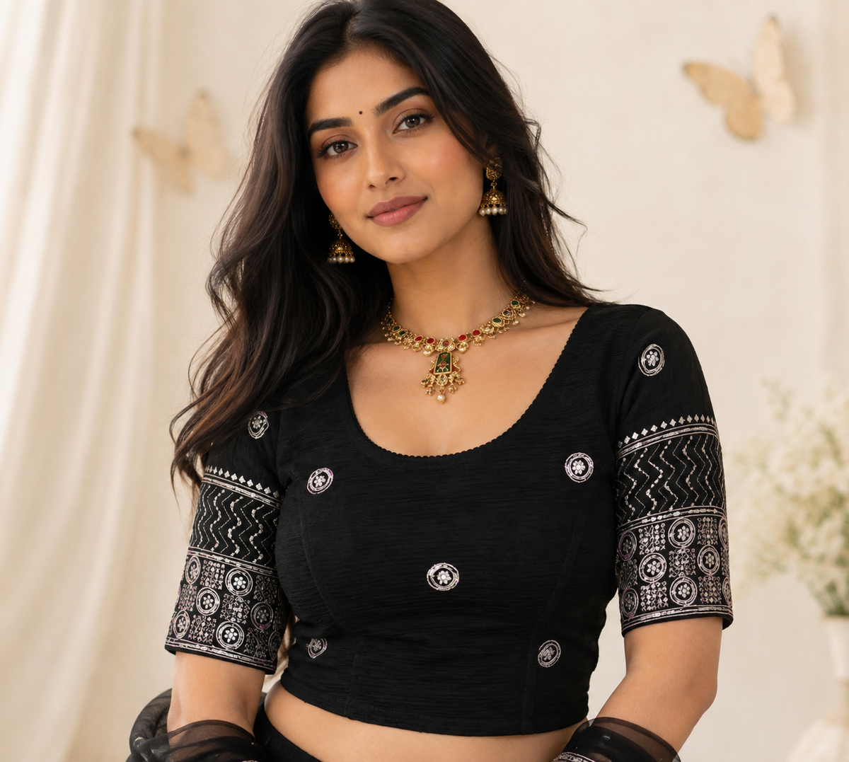 Bollywood désigner sari blouse noir taille 38/40 Image principale du produit