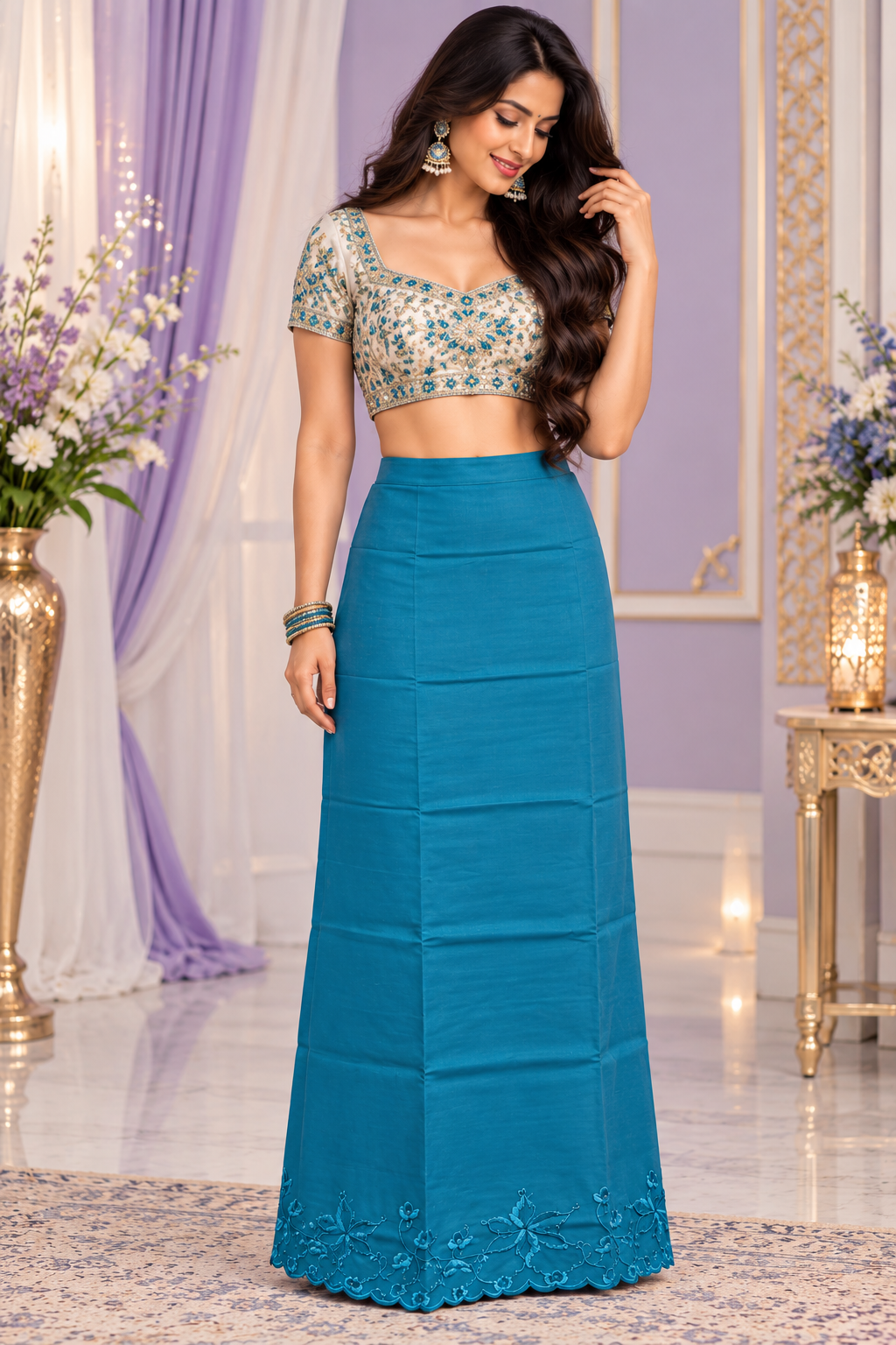 Bollywood désigner sari jupon bleu coton taille 34/44