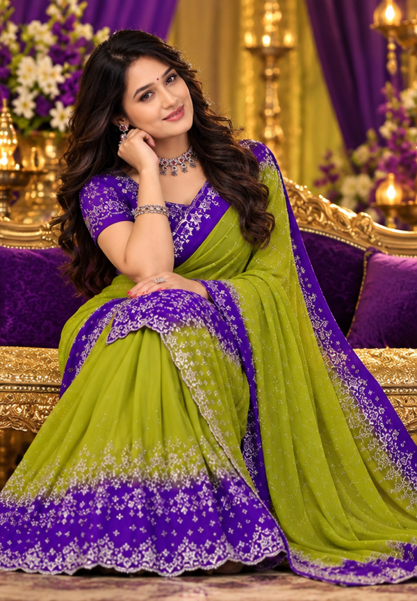 Bollywood désigner mariage sari vert et violet